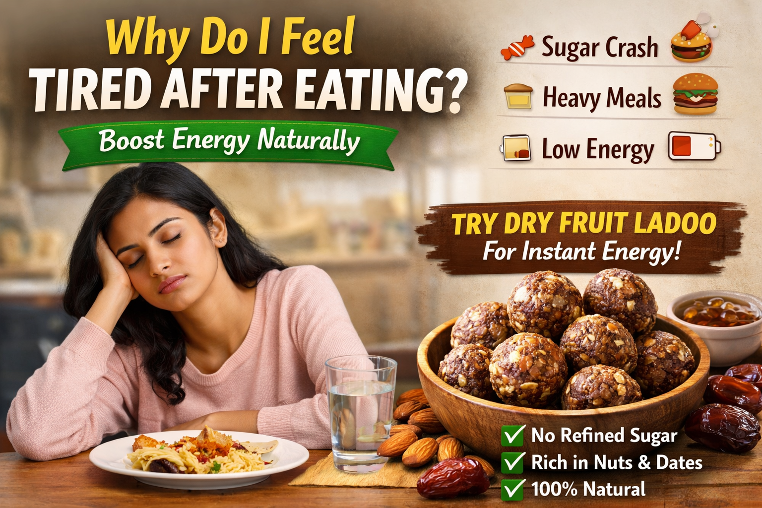 Why Do You Feel Tired After Eating? Switch to Natural Energy with Dry Fruit Ladoo